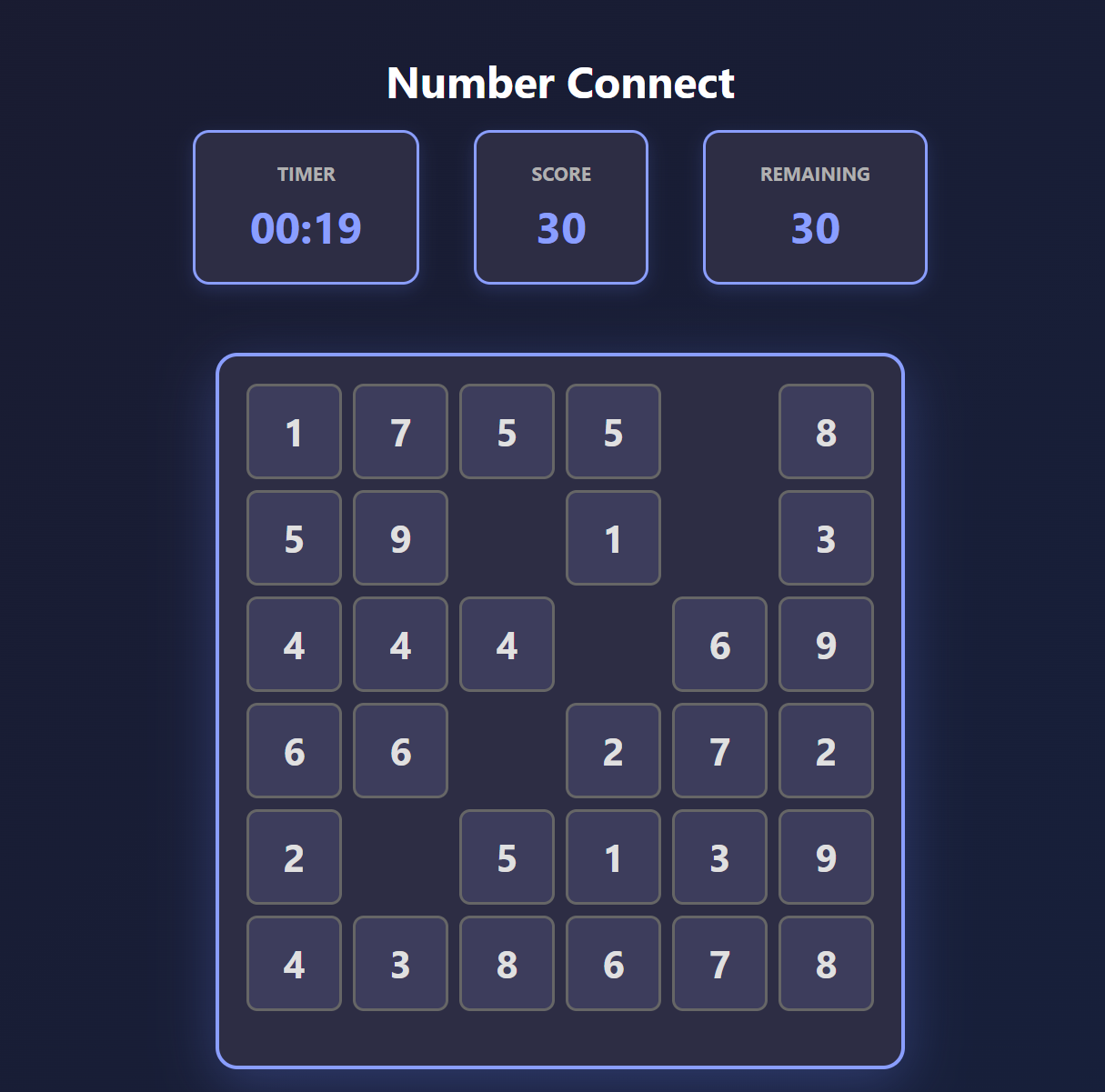 Number Connect game - link matching numbers puzzle